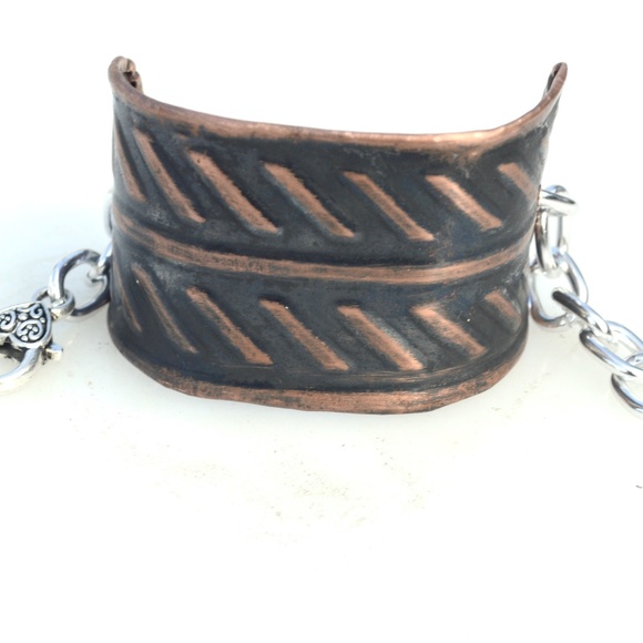 Industrial Silver Chain Copper Cuff Bracelet Wide - Picture 2 of 4